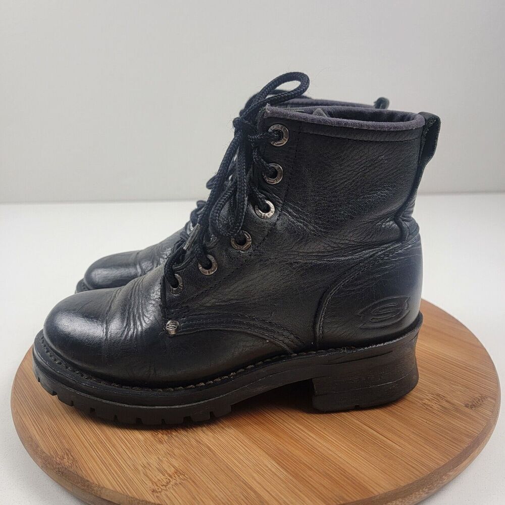 Vintage Y2k Skechers Black Leather Chunky Platform Combat Boot Women's